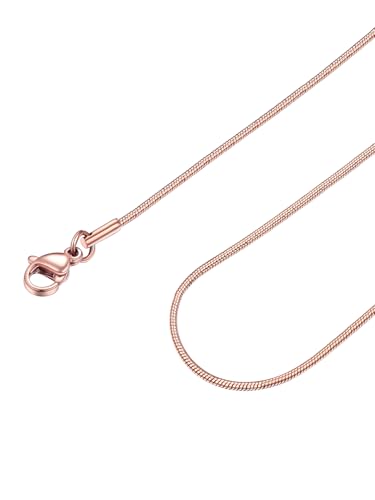 FOCALOOK Snake Chain Necklace, 1.2MM Thin Silver Chains for Women, 14K Gold Plated Stainless Steel Chain Necklace for Pendant 18 20 22 24 26 28 30Inch