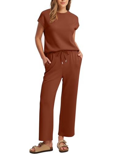 Image of Sampeel Two Piece Sets for Women Summer Vacation Outfits Cap Sleeve Tops Lounge Matching Sets Clothing Beach Fashion Clothes