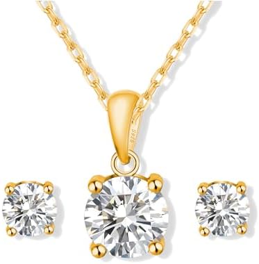 Birthstone Necklaces and Earrings Set for Women and Bridesmaid, Gold Plated S925 Sterling Silver Necklace, Ideal Birthstone Jewelry Set