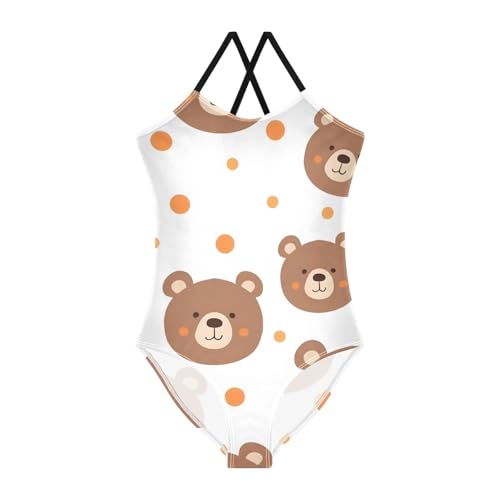 Bolaz Girls Swimsuits One-Piece Bathing Suits Multicolor Kids Sport Summer Beach Swimwear for 3-10 Years Old-Cartoon Bear
