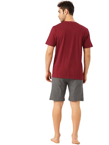 Image of Style Quotient Men Maroon & Grey Solid Night Suit