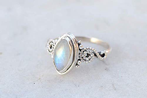 Rainbow Moonstone Ring, 925 Sterling Silver Ring Statement Ring For Women - Girls, 5X10Mm Natural Marquise Shape Gemstone Ring, Christmas Gifts, Gemstone Ring Size Us 7 Handmade Ring #TOP6