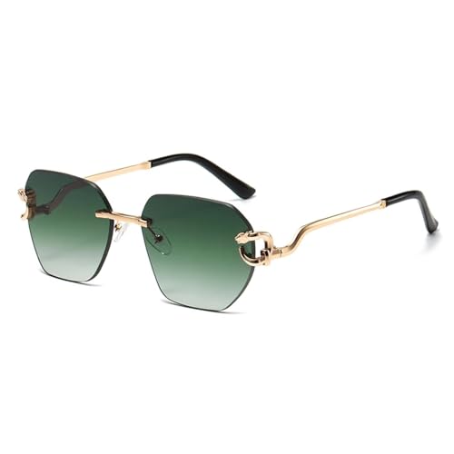 Lunettes de soleil pour homme sans monture et irrégulières en métal noir et or