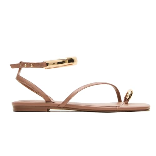 Image of Toe Ring Flats Sandals for Women Square Toe Strappy Flat Sandals Casual Summer Shoes
