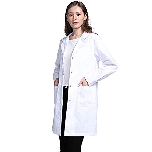 IMJONO Blouse Blanche Laboratoire Chimie 100% Coton Médicale Label Lycée Collège Scolaire Femme Homme Enfant Label Blouse Lunette Tunique Manches Longues Manteau Blanche（Blanc,M