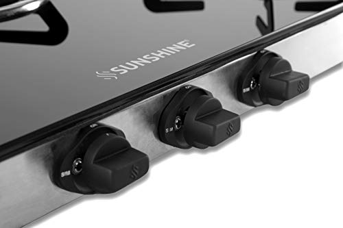 Image of SUNSHINE Swift 3 Burner Gas Stove Manual Ignition Glass Top with Doorstep Service- Black