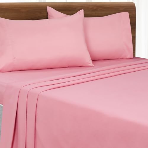 Malloni Home King Sheet Set - Double Brushed Microfiber Bedding Set, 4 Piece King Size - Ultra Soft, Easy-Fit, Wrinkle Free, Quick Dry, Easy Care Sheets - Rose