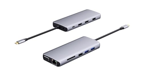Hub USB-C triple écran pour le télétravail efficace, adaptateur multi-port en aluminium gris