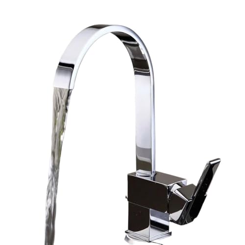 Grifo de cocina de acero inoxidable con rotación de 360°, tubo plano cuadrado simple, agua caliente y fría, grifo moderno para fregadero de cocina (tipo A)