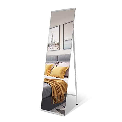 SILD Long miroir de dressing, 150 x 40 cm, miroir sur pied sur toute la longueur, miroir encadré en métal blanc pour chambre à coucher, dressing, salon (150 x 40 cm) Cover