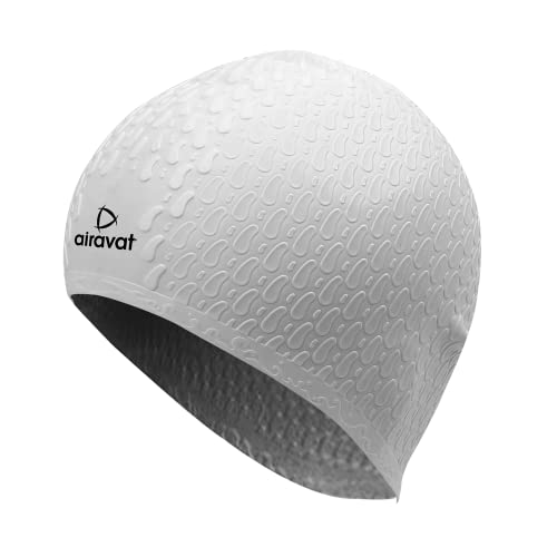 Image of Airavat Swim Bubble Cap, Silicone Swim Cap, Comfortable Bathing Cap Ideal for Curly Short Medium Long Hair, Swimming Cap for Women and Men (Grey)