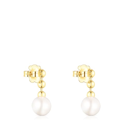TOUS Pendientes Cortos Bolas para Mujer con Baño de Oro 18 Kt sobre Plata de Primera Ley y Perla, Colección Gloss