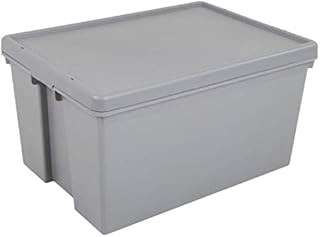 Muddy Hands 62 Litre Wham Bam Grey Plastic Storage Box with Lid Home Office Stackable Container (Made from Recycled Plastic)