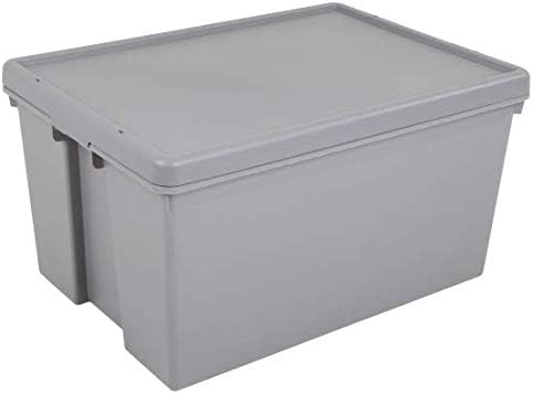 Muddy Hands 62 Litre Wham Bam Grey Plastic Storage Box with Lid Home Office Stackable Container (Made from Recycled Plastic)