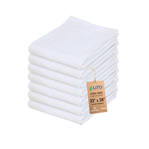Linen and Towel Flour Sack Dish Towels 130 Thread Count Ring Spun Cotton Large 33"x38" 7-Pack Kitchen Dish Towels Natural - Kitchen Towel, Hand Towels, Tea Towels, Dish Towels, and Dish Cloths