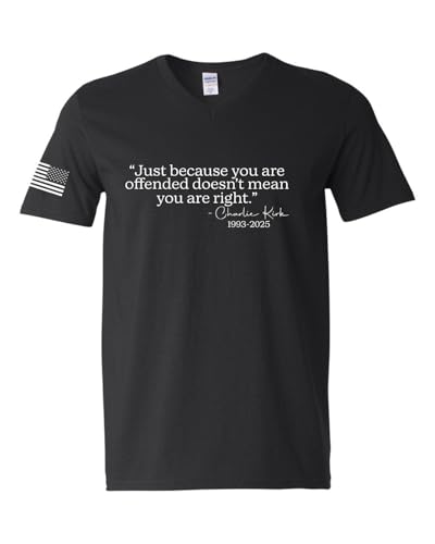 Just Because You are Offended Quote Vintage Tee White Design American Pride USA Flag Mens V-Neck T-Shirt, Black, Large