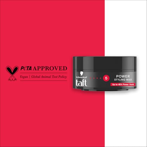 Schwarzkopf Taft Styling Wax Power (75 ml), wosk do włosów do 48 godzin utrzymania siły, delikatny dla włosów i skóry głowy, wegański wosk do stylizacji