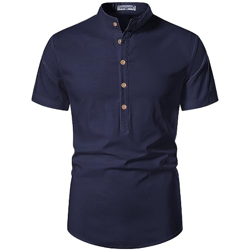 Image of Vida Loca Men's Cotton Linen Plain Stitched Half Sleeve Shirt