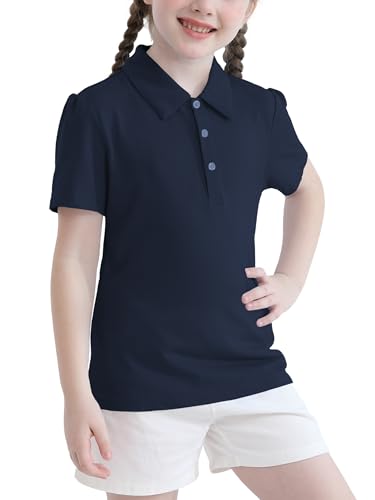 QBK 2T to Youth Girls' Puff Short Sleeve Polo Toddler School Uniform Pique Polo Kids Collared Golf Shirt