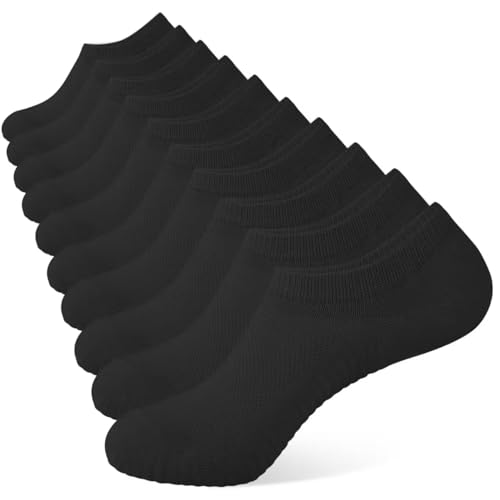 YOJOOM Sneaker Socken Damen 35-38 39-42, F&uuml;&szlig;linge Sneakersocken mit Rutschfest Silikon,Laufsocken Gepolsterte Kurze Socken Unsichtbar (DE/NL/SE/PL, Numerisch, 39, 42, Regular, Regular, schwarz)
