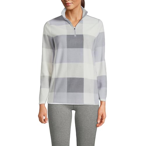 Lands' End Womens Quarter Zip Fleece Pullover Surf Gray Buffalo Check Plus 2x