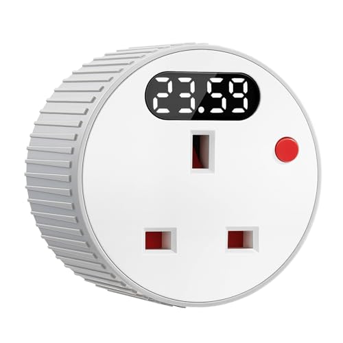 SURAIELEC Countdown Timer Plug Socket, Digital Plug with LED Display, 1 Min–24H Adjustable Countdown Switch, 16A 3680W Energy Saving Socket for Christmas Lights, Heaters & Home Appliances