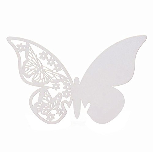 AKOAK Pearlized Paper Butterfly Table Number Place Card Name Card Wine Glass Cup Decoration Wall Decals Sticker for Wedding Party Favor Decor,50 Counts (White)