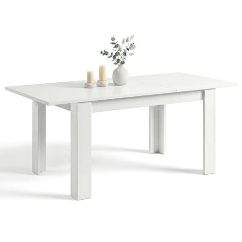 duehome | Mesa de Comedor Extensible, Mesa Rectangular, Modelo Sira, Acabado en Blanco Artik, Medidas: 140-190 cm (Largo) x 90 cm (Ancho) x 78 cm (Alto)