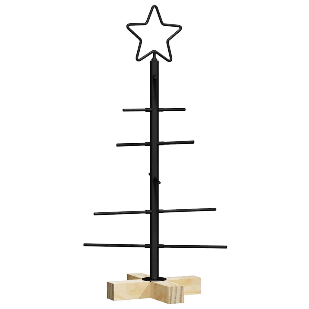 Albero di Natale in metallo, nero, 59,5 cm, acciaio verniciato a polvere | supporto in legno di pino massiccio, facile da montare, per interni ed esterni coperti