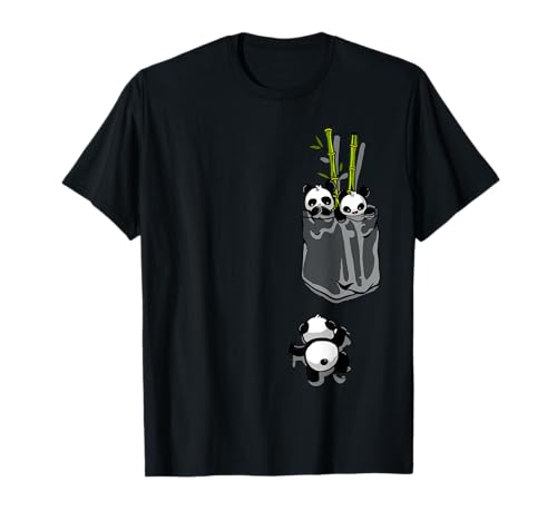 Pocket Pandas Mignon Kawaii Playful Panda Family In Pocket T-Shirt