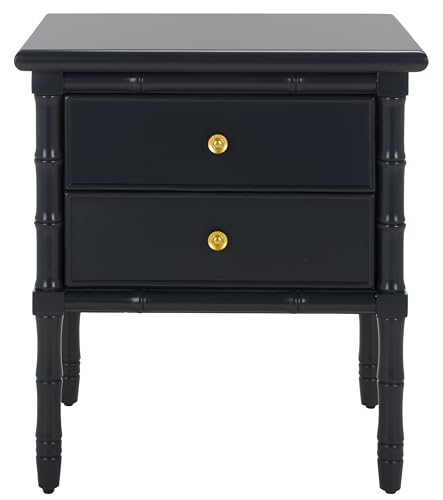 Safavieh Home Collection Mina Modern Coastal 2 Drawer 25' Bamboo Nightstand, Navy