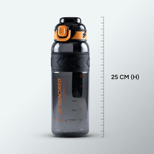 Image of Hundred Rock 1 Litre Water Bottle | 1000ml / 34oz | BPA Free | One Key Open Safety Lock | Spill and Leak Proof Sports, Travel, Gym Bottle (Black /Orange)