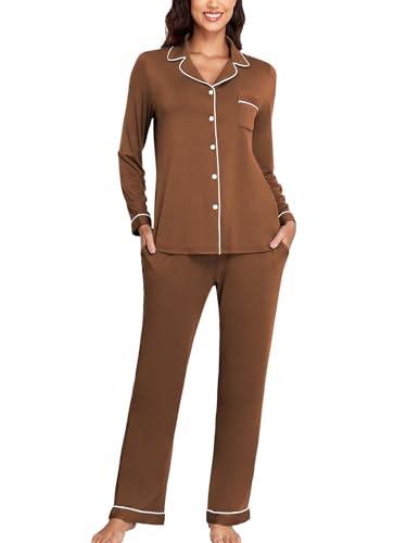 Image of Veseacky Women's Ribbed Knit Pajamas Set 2 Piece Warm Soft Loungewear Sleepwear Pjs S-XXL