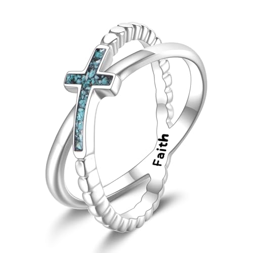 Bague croix en argent 925 et turquoise ONEFINITY