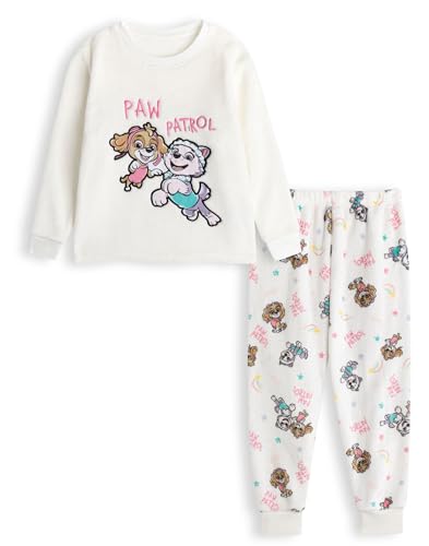Paw Patrol Skye & Everest Girls Fleece Pyjamas | White Character Print Sleepwear for Kids