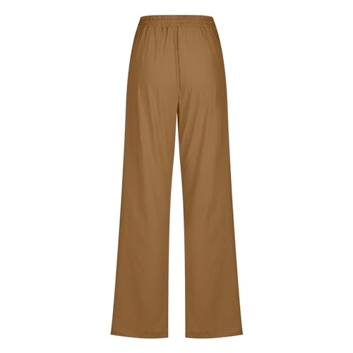 Image of Linen Pants Women High Waisted Drawstring Casual Pant Cotton Linen Straight Leg Lounge Trousers with Side Pockets