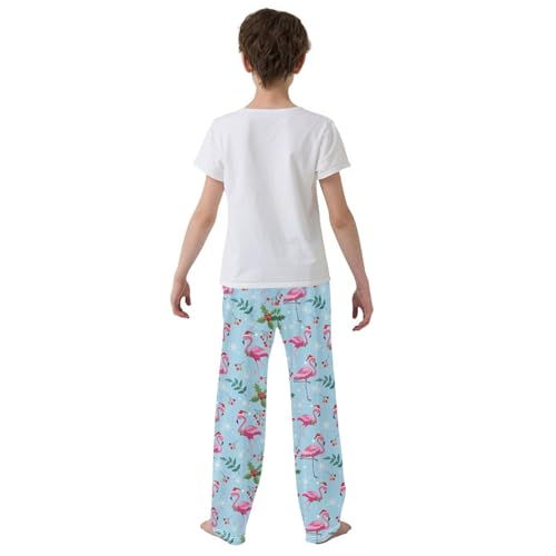 Merry Christmas Flamingo Berry Boys Long Pants Soft Trousers Elastic Waist Kids Lounge Bottoms with Pockets S-XL3