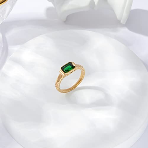 Gold Emerald Rings Gold Rings for Women Dainty Green Rings Cut Emerald Gemstones CZ Non Tarnish Gold Rings 14K Gold Plated Rings for Women Band Size 6/7/8/92