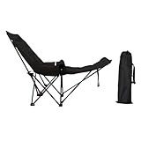 Menolana Reclining Camping Chair Portable Lounge Beach Chair Comfortable with Removable Foot Rest for Park Sunbathing Garden Traveling, Black