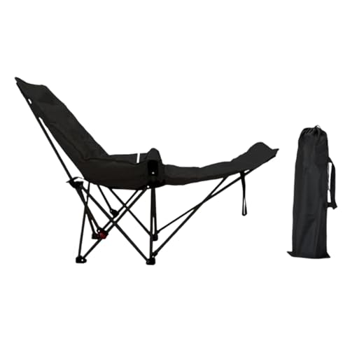 Menolana Reclining Camping Chair Portable Lounge Beach Chair Comfortable with Removable Foot Rest for Park Sunbathing Garden Traveling, Black