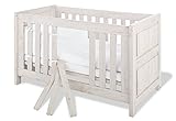 Umbaubares, stabiles Kinderbett in der Trendfarbe Grau mit 3-fach höhenverstellbarem Lattenrost aus beschichtetem MDF, Eiche grau