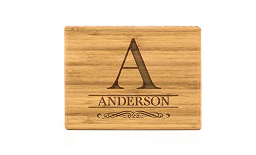 Qualtry - Personalized Mini Wood Cutting Boards - Perfect Gifts For Weddings, Bridal Showers, and Housewarmings - (6 x 8 Single Tone Bamboo Rectangular, Anderson Design)
