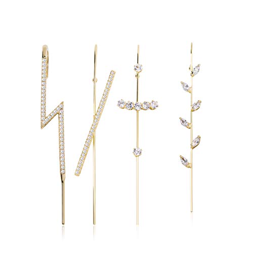 OYOGAA Ear Wrap Crawler Hook Earrings, 14K Gold Plating Crawler Hook Earrings Set, Cubic Zirconia Ear Cuff Crawler Hook Earrings,Gift for Women and Girls (style A (4 pcs))