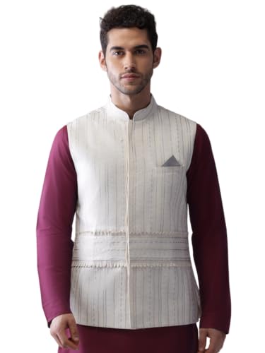 Image of Kisah Men's Cotton Blend Embroidered Nehru Jacket Regular Fit | Designer Ethnic Layering | Wedding & Occasion Wear