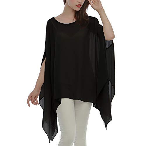 Max Hsuan Women's Loose Solid Sheer Chiffon Caftan Poncho Batwing Tunic Top Blouse Summer Oversized Shirts