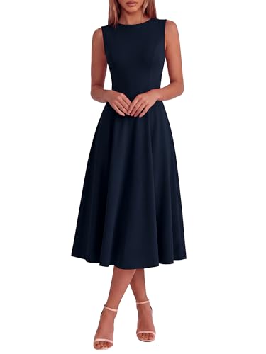 Simplee Womens Summer Sleeveless Cocktail Midi Dress 2026 Elegant Classy Crewneck A Line Flowy Party Tank Formal Dresses Navy Blue