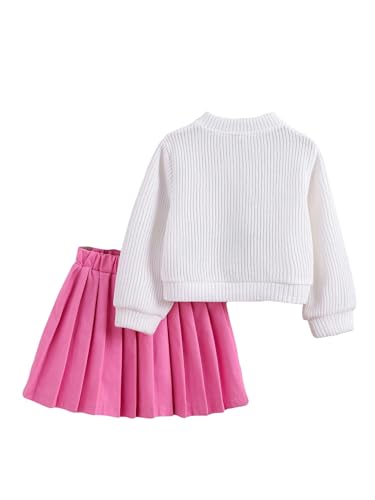 Image of WDIRARA Toddler Girl's 2 Piece Outfits 3D Flower Button Down Cardigan and Pleated Aline Skirts Set