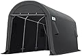ADVANCE OUTDOOR 10X15 ft Storage Shed Carport Steel Metal Round Peak Roof Anti-Snow Portable Garage Shelter for Motorcycle, Boat, and Garden Tools with 2 Roll up Doors & Vents-Dark Gray