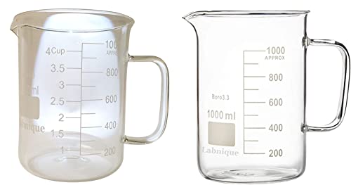 Labnique Glass Beaker With Handle, Beaker Mug With Pouring Spout, 1000Ml (33.8 Oz / 4.2 Cups) #TOP3