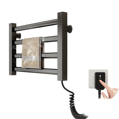 Qawner Handtuchheizkörper Elektrisch Klein, 80W Handtuchtrockner Heizkörper, Bad Handtuchtrockner Elektrisch, 55℃ Thermostat, 45x30cm Handtuch Heizkörper (Schwarz)